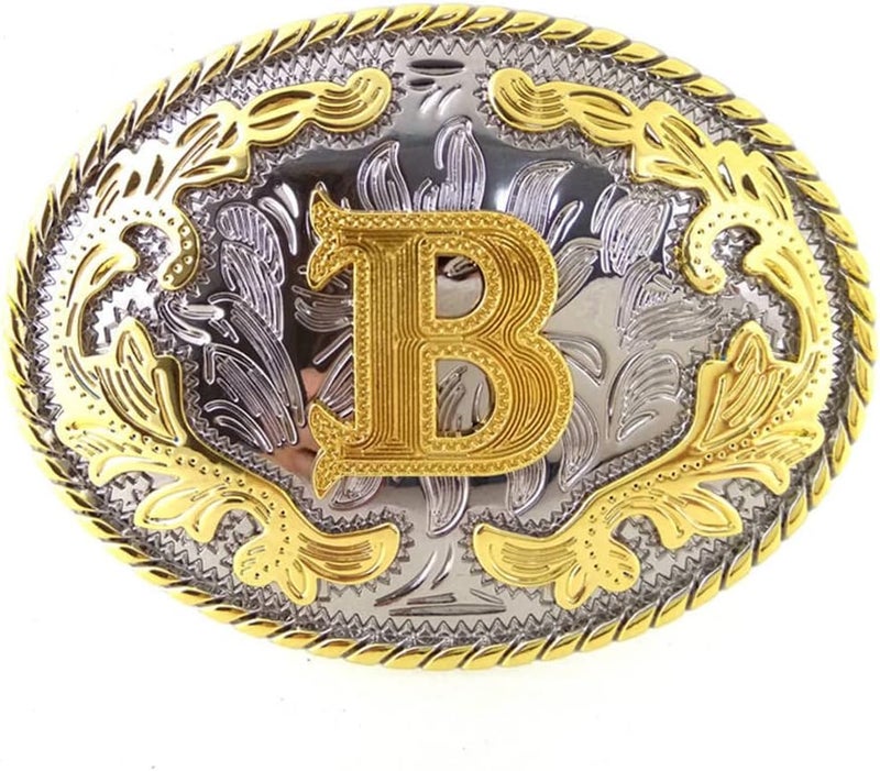 WMG Western Belt Buckle Initial Letters ABCDMRJ to Z Cowboy Belt Buckle, Rodeo Buckles for Men & Women - Image 1